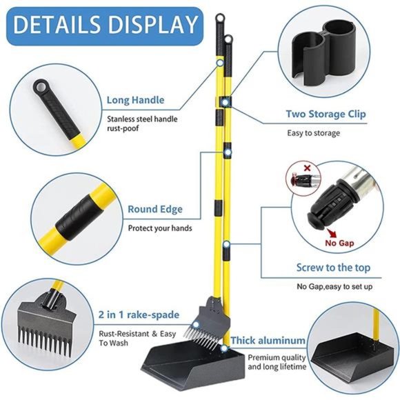 2 in 1 Dog Pooper Scooper, Tray & Rake Poop Scooper Set, Long Handle - Picture 2 of 7